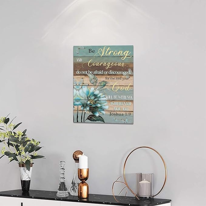 yerretin Christian Wall Art Bible Verse Floral Pictures Wall Decor Religious Scripture Teal Flower Canvas Painting Home Decoration Artwork for Bathroom Bedroom Living Room Office Framed 12"x16"