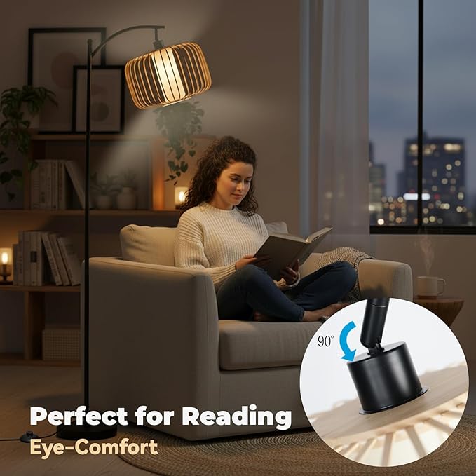 Floor Lamp for Living Room, Dimmable Standing Lamp Tall with Linen Shade Modern Floor Lamps Pull Chain Switch Reading Lamp for Living Room Bedroom Office Dining Room, 9W Bulb Included (Brown)