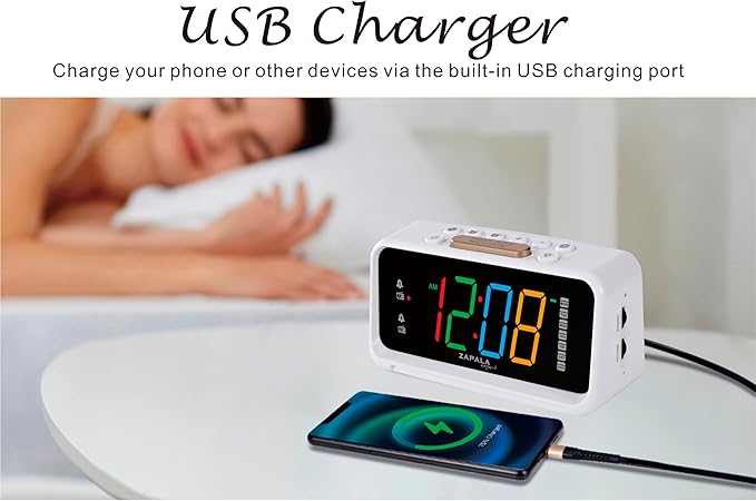 Alarm Clock Radio, 2 Alarms Jumbo LED Display Plug in Digital FM Clock Radio with USB Charging Port, Days Display, Adjustable Volume & Dimmer, Nightlight, Snooze for Deep Sleepers Kids