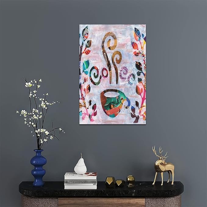 yerretin Abstract Banksy Coffee Wall Art Graffiti Pictures Wall Decor Dining Room Canvas Painting Modern Artwork Home Decoration for Kitchen Cafe Coffee Bar Framed 16"x24"