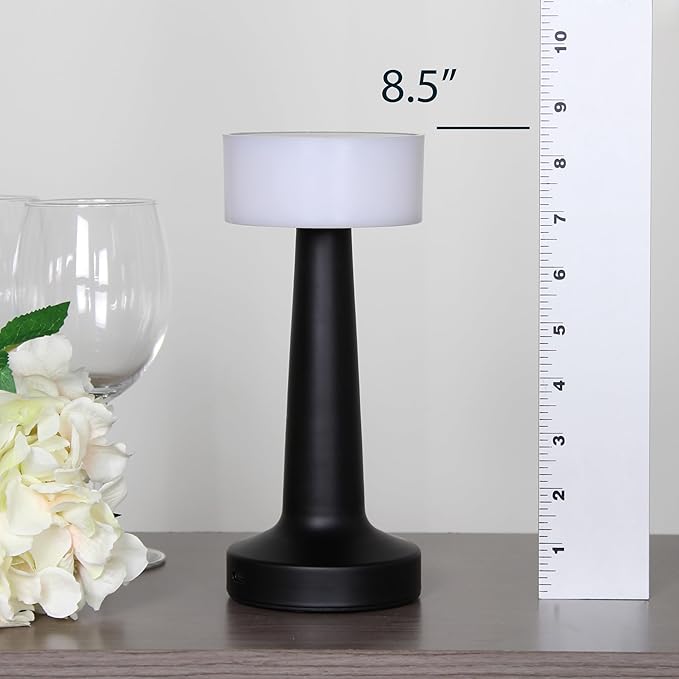 Simple Designs LD1082-BLK 8.5" Mushroom Magic Dimming & Rechargeable Cordless 4-Way Touch Sensor Saucer Desk Lamp, Black
