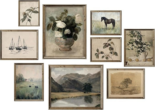 Vintage Wall Art Decor, Farmhouse Wall Prints for Bedroom, Rustic Posters for Room Aesthetic, French Country Landscape Paintings Farmhouse Antique Posters, Cottagecore Dorm Gallery Home Decor,Unframed