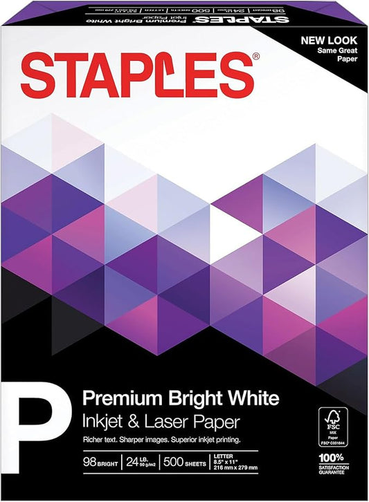 Staples Premium 8.5-Inch X 11-Inch Multipurpose Paper 24 Lbs. 98 Bright 500/Ream
