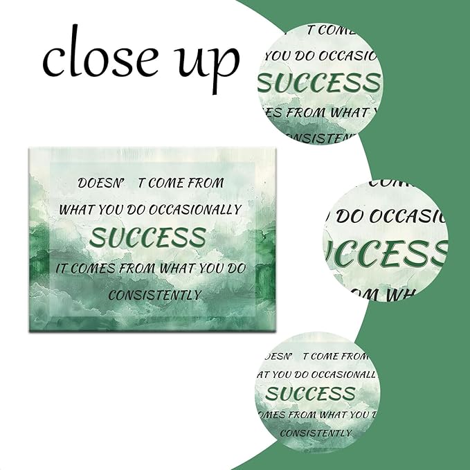 Motivational Canvas Wall Art Inspirational Success Entrepreneur Quotes Modern Motivation Poster Painting Green Ink Picture Print Artwork for Home Classroom Office Stretched and Framed [24''W x 18''H]