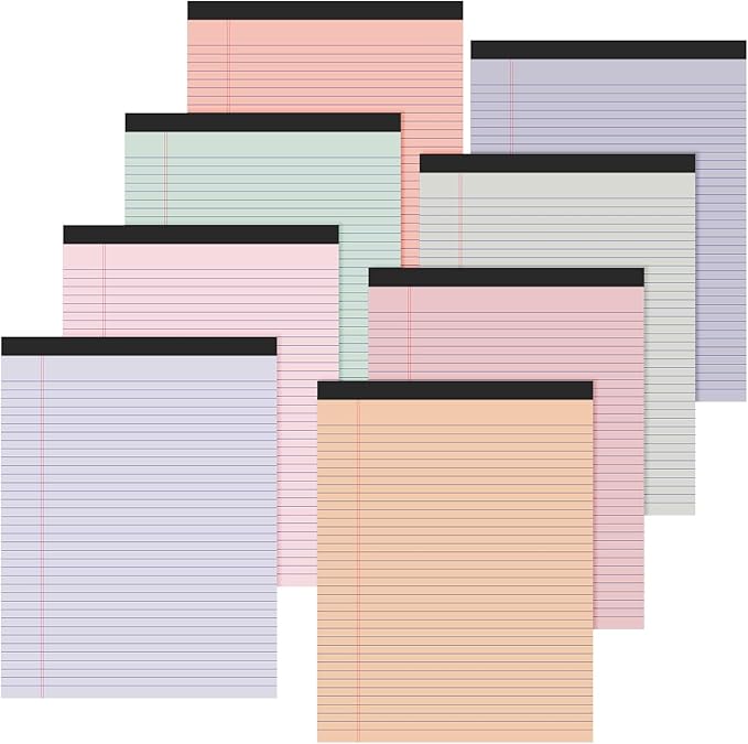 Fuutreo 8 Pcs 8.5'' x 11'' Colored Legal Pad 50 Sheets Per Writing Pads Narrow Ruled Notepad Perforated Writing Notepad Office Supplies for College Office Business (Sweet Color)