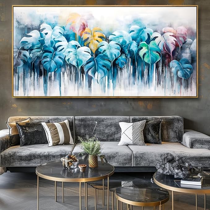 Wall Art Colorful Leaf Abstract Modern Artwork Canvas Painting for Bedroom Living Room Office Large Decor 24"x48" with Framed