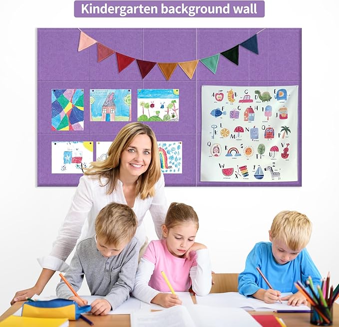 Large Cork Bulletin Board Alternative for Offices, Size 60 x 35 inches - 15-Pack; Felt Bulletin Board Dart wall Protectors for Office Walls, Schools, and Home wall Decoration, Purple.