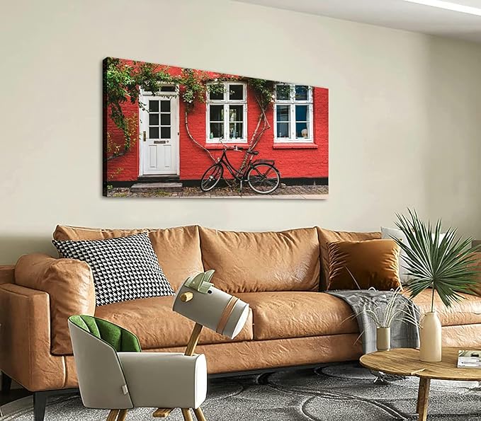 Canvas Wall Art for Living Room Bedroom Street wall and bike Copenhagen Big Large Wall Art Decor Framed Painting Wall Pictures Prints Artwork Office