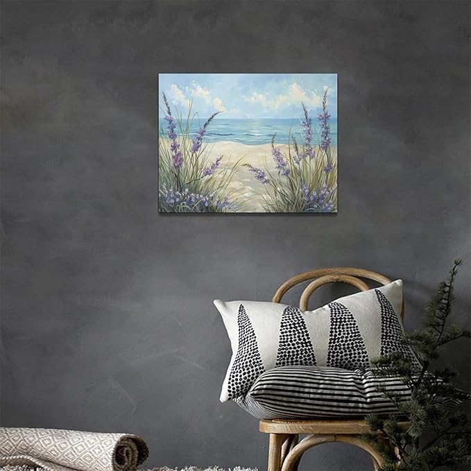 Luxvio Beach Ocean Wall Art Coastal Pictures Wall Decor Watercolor Seaside Canvas Painting Beach Artwork for Bathroom Living Room Bedroom Kitchen Office 16 x 12 inch