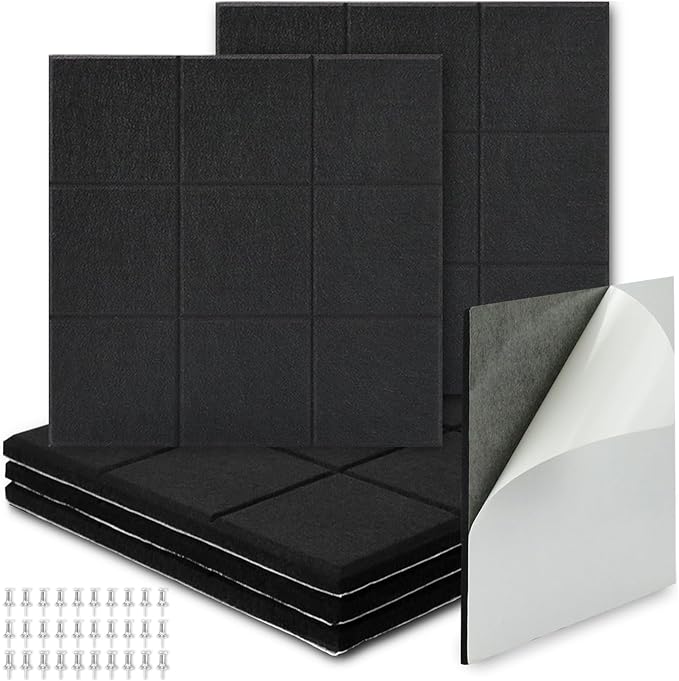 BXI Felt Bulletin Board - 12 X 12 X 3/8 Inches 6 Pcs Self-Adhesive Poster Cork Board with 30 Push Pins, Thick Pin Tiles Display Vision Board, Photo Picture Panels for Home Office Classroom Walls