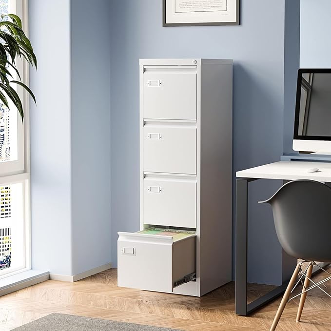4 Drawer File Cabinet,Metal Filing Cabinets with Lock,18" Deep Vertical Filing Cabinets for Home Office,Steel Storage Cabinet fits Letter/Legal/A4 Size