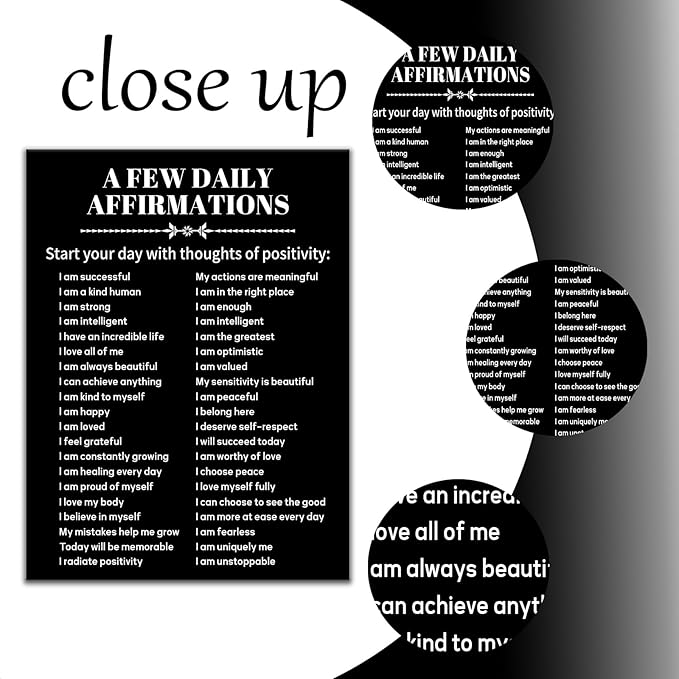 Inspirational Canvas Wall Art Motivational Poster Print Positive A Few Daily Affirmations Quotes Picture Painting Home Decor for Gym Office Living Room Workplace Stretched and Framed [30''Wx 40''H]