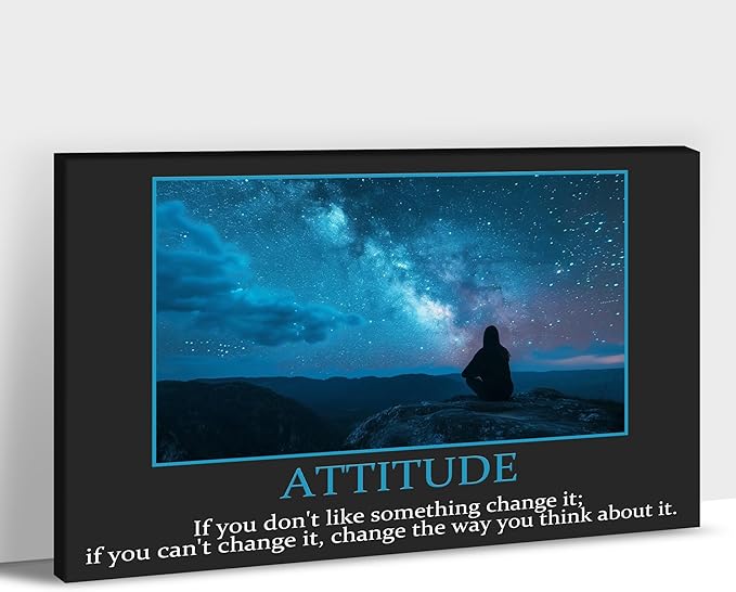 UZMKM - Inspirational Canvas Wall Art, ATTITUDE Mindset Quotes Waman Watch Star Picture Prints, Success Framed Company Poster, Positive Quotes Wall Painting for Home Office Workplace 24x36 Inch