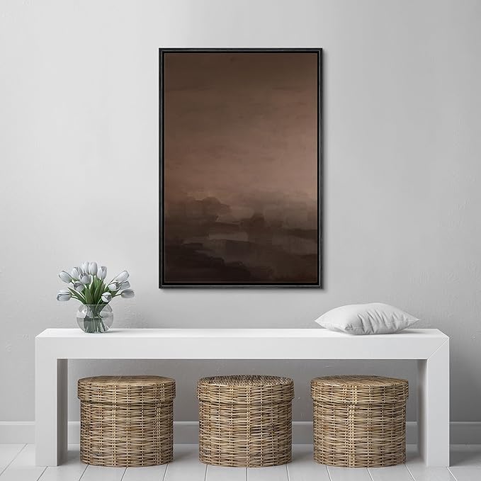 SIGNFORD Framed Canvas Print Wall Art Misty Brown Landscape Abstract Earthy Tone Illustrations Modern Art Decorative Relax/Calm for Living Room, Bedroom, Office - 24"x36" Black