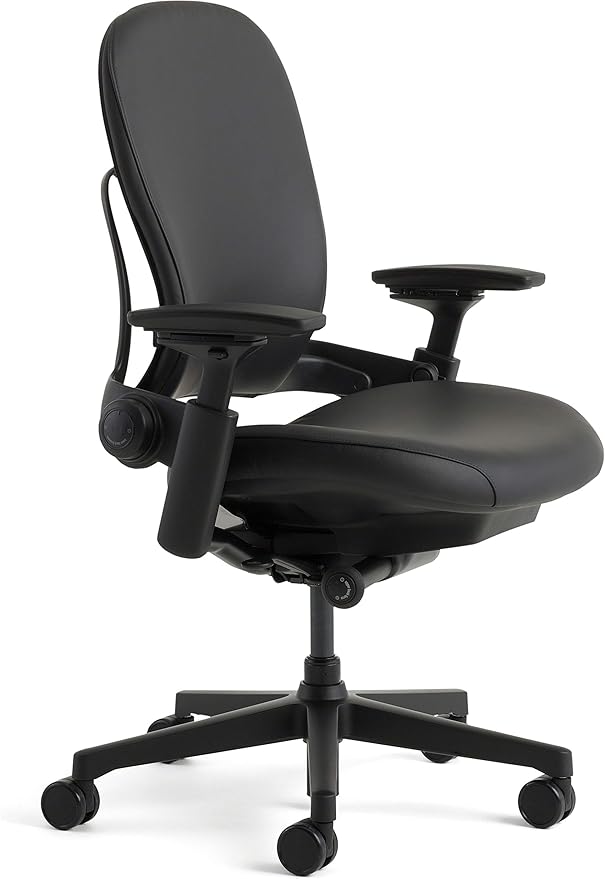 Steelcase Leap Office Chair - Ergonomic Work Chair with Wheels for Carpet Flooring - Work Chair Supports Unique Body Shape - with Natural Glide System & Liveback Technology - Black Leather