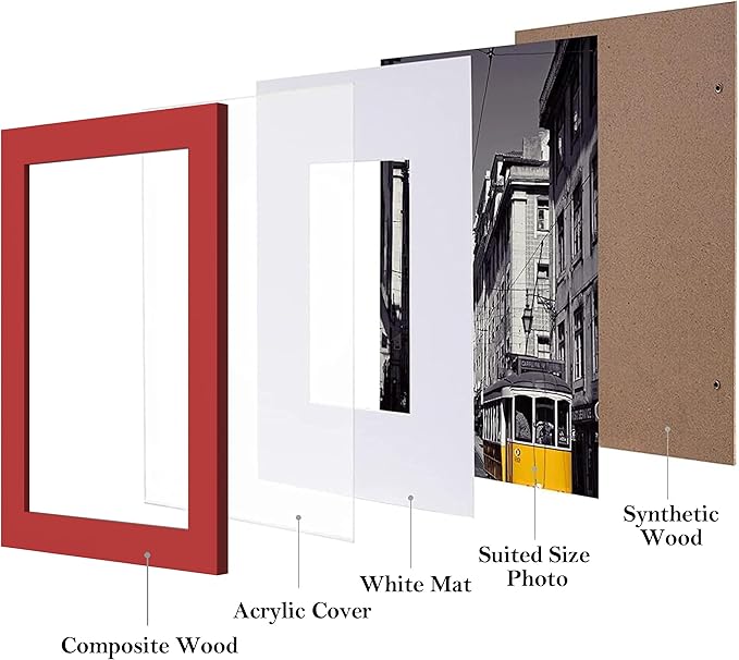 eletecpro 5x7 Picture Frames Set of 10, Picture Frame Collage Wall Decor Display 4x6 Photo with Mat or 5x7 without Mat, Home Decor Gallery Frame for Table Top or Wall Mounting, Red