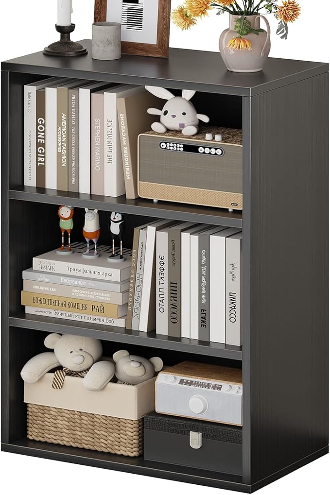 ALISENED 3-Tier Shelf Bookcase, Open Storage Bookshelf, 23.6“ × 9.4” × 35.2“, Storage Organizer Shelving for Home Office, Livingroom and Bedroom,Black