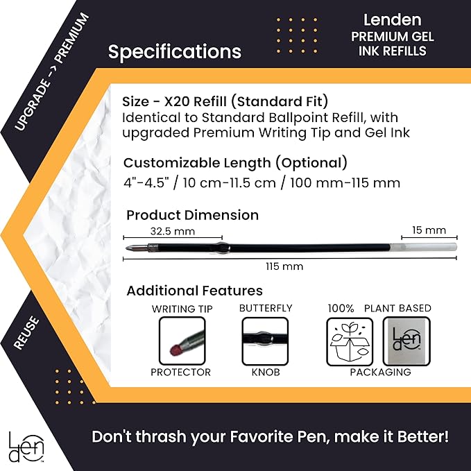 Pack of 12 Gel Blue Ink Refill for Retractable Pens, Medium Tip Point 0.7mm, Blue Ink, Fits Retractable Pen, Universal Size Refill, 115mm/11.5cm/4.5 inches (Blue,115mm)