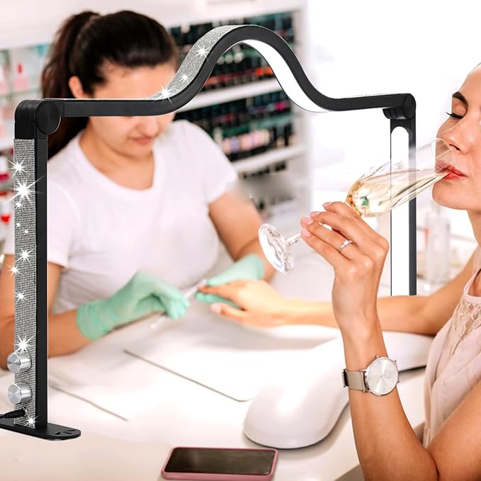 Upgraded Half Moon Light for Desk, Foldable LED Nail Tech Lamp, 3000-6000K Brightness Adjustable, Pink
