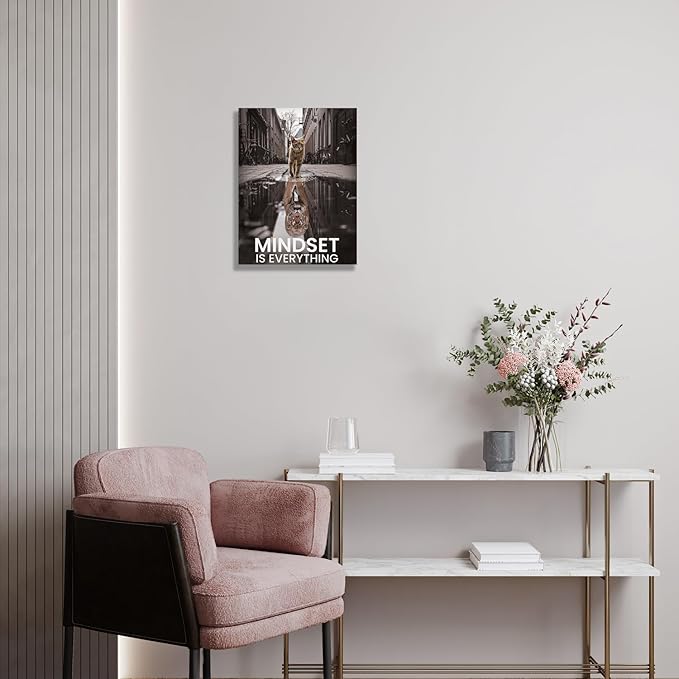 Inspirational Wall Art Framed Canvas 12 x 16 in MINDSET IS EVERYTHING (Tiger) - Motivational Entrepreneur Positive Quotes Wall Arts Decor for Home Office Bathroom Bedroom Kitchen Classroom Gym