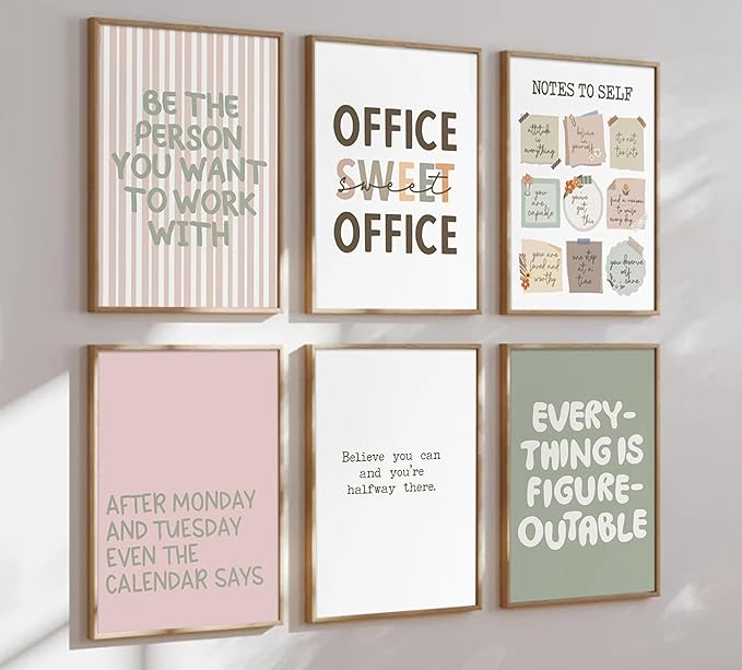 Office Inspirational Wall Art,Teamwork Motivational Wall Decor for Office,Workplace Canvas Wall Art Set of 6,Inspiring Quotes Poster Prints 8x10In Unframed