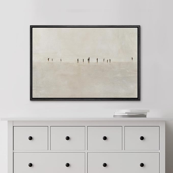 MUDECOR Framed Canvas Print Wall Art Minimalist Silhouettes on Foggy Shore Illustrations Minimalism Decorative Relax Colorful for Living Room, Bedroom, Office - 24"x36" Black
