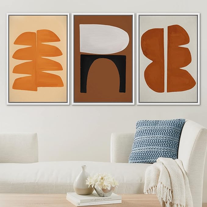 SIGNLEADER Framed Canvas Print Wall Art Set Retro Geometric Mid-Century Polygons Abstract Shapes Illustrations Minimal Decorative Bohemian Nordic for Living Room, Bedroom, Office - 24"x36"x3 WHITE