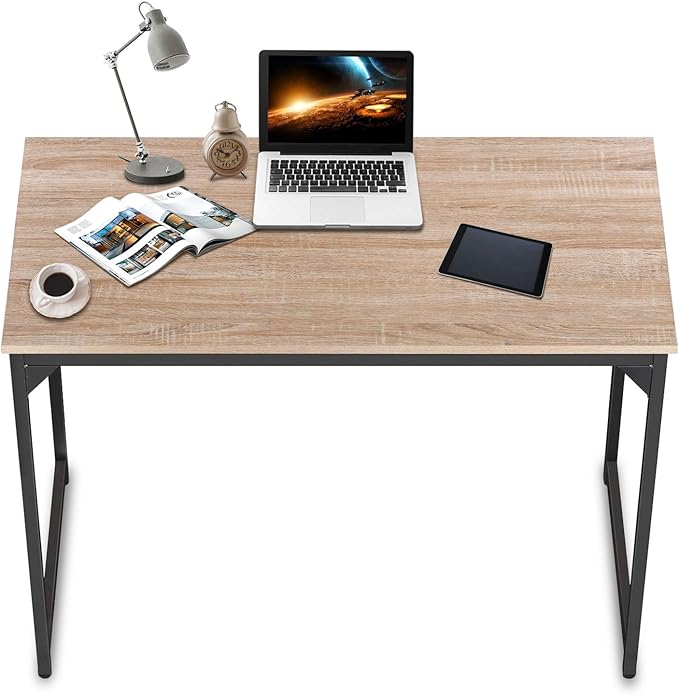 HCB Computer Desk 39inch Home Office Desk Writing Study Table Modern Simple Style PC Desk with Black Metal Frame(Nature),39x20x29inch