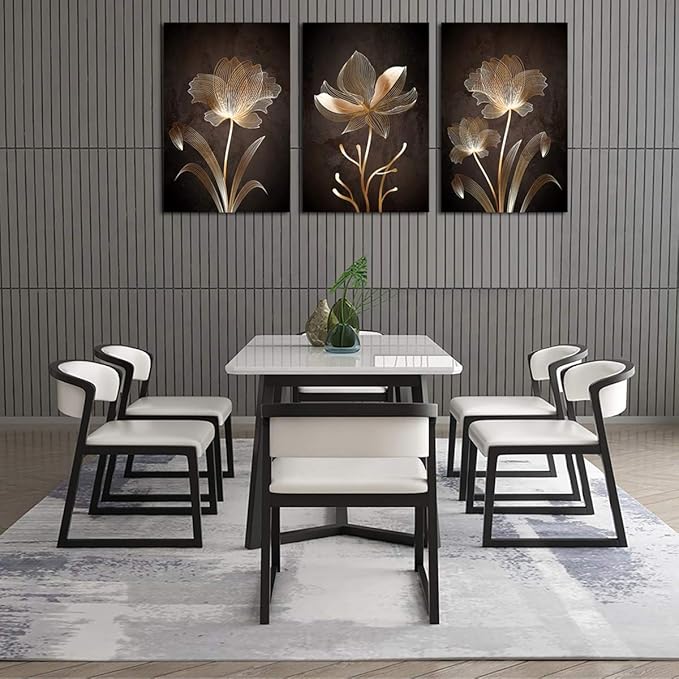 arteWOODS Abstract Wall Art Golden Flowers Canvas Pictures Contemporary Minimalism Abstract Artwork for Bedroom Bathroom Living Room Wall Decor 16" x 24" x 3 Pieces
