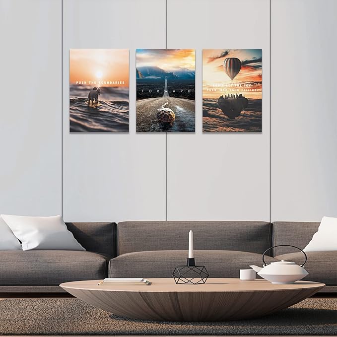 BWSPACE Motivational Canvas-Inspirational 3 Pieces Wall Art Decorations for Office Living Room and Bedroom Decor