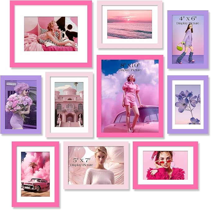 TWING Collage Picture Frames Wall Decor 10 Pack, Gallery Wall Color Picture Frame Set for Wall or Tabletop Display, Multi Sizes with Two 8x10, Five 5x7, and Three 4x6 Photo Frames