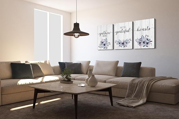 YOUHONG 3-Piece Wall Art Set - Gather & Grateful Themed Decor for Dining Room (20''Wx28''Hx3PCS)