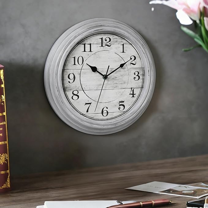 HYLANDA Wall Clock, 12 Inch Kitchen Decorative Wall Clock, Silent Wall Cocks Battery Operated Non Ticking with Large Numbers Easy to Read for Home Bathroom Office(Grey)