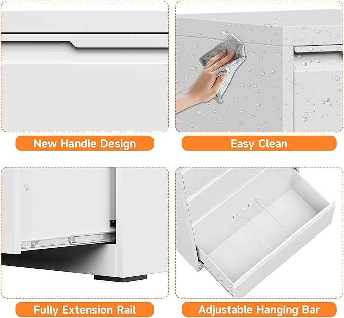 Coolsun Metal File Cabinet with Lock, 3 Drawer File Cabinet for Home Office, Lockable Lateral Filing Cabinet for A4/F4/Lagel/Letter Assembly Required (White, 3 Drawer Lateral)