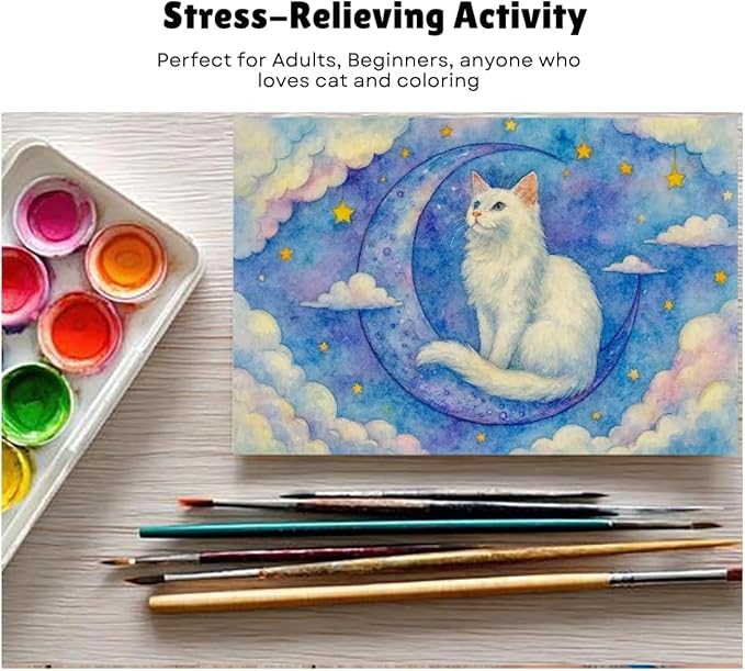 Artwink Watercolor Coloring Cards – 15 Sheets (5x7 Inches), Great for Coloring Book Lovers & Watercolor Painting Practicee (Cat/Dog/Bird/Landscape Illustrations) (Cat Theme (Book))
