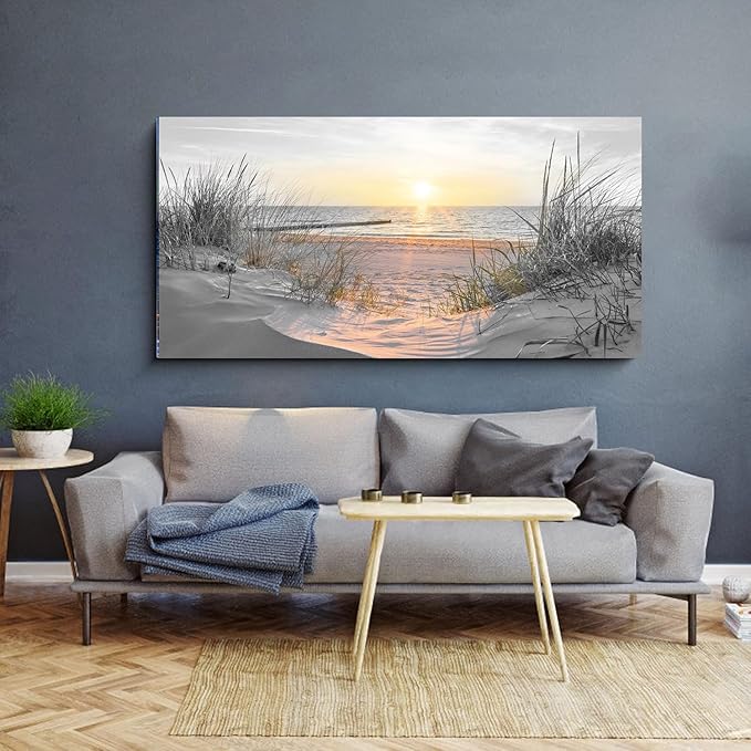 Yxbhhym-Large Wall Decor Living Room Black and White Sunset Beach Prints Art Ocean Picture Coastal Decor Seascape Artwork Sea Painting Poster Bedroom Wall Art Framed Office Home Decoration