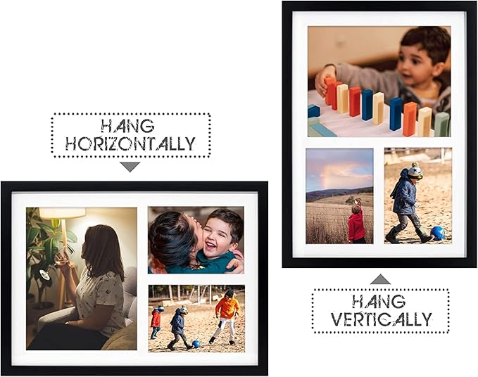 Golden State Art, Set of 8, 12x17 Black Wood Picture Frame - White Mat for 8x10 And 5x7 Photos - Tempered Glass, Sawtooth Hanger, Swivel Tabs - Wall Mounting - Great for Gift
