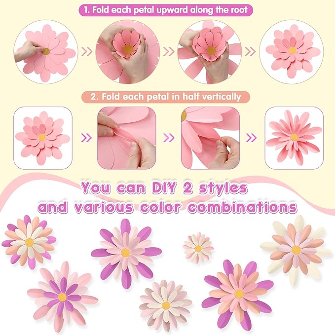 18 Pcs Paper Flowers Decorations for Wall DIY Flower Bulletin Board 3D Fiesta Paper Floral Backdrop Decoration for Photo Backdrop Classroom Back to School Party(Pink Red Series)