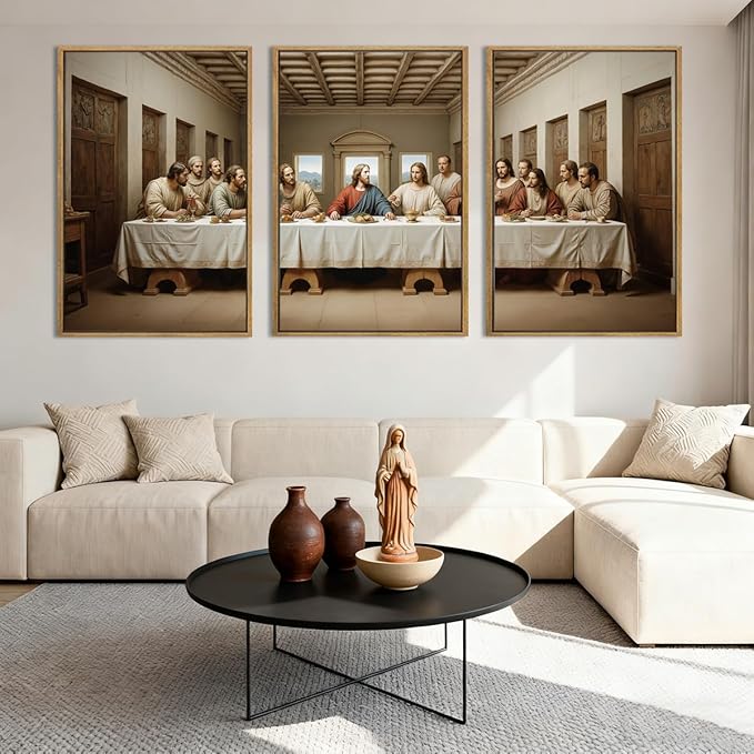 The Last Supper Wall Art Christian Wall Decor 16x24 Inch Framed Jesus Religious Painting Set of 3 for Living Room Bedroom Hallway