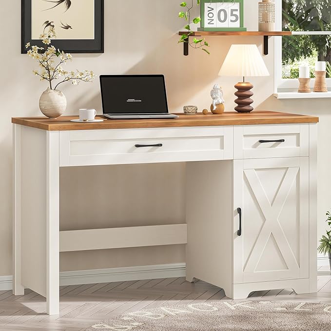 Vabches Farmhouse 47" Executive Desk,Computer Desk with Drawers and Storage Cabinet, Workspace for Home Office and Study