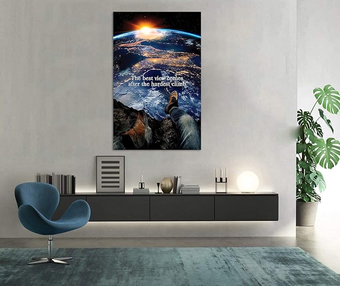 Extra Large 1 Big Pieces Office Canvas Wall Art Motivational Quotes The Best View Comes After The Hardest Climb Wall Pictures HD Print Gift Choice for Friends Gallery Wrapped Ready to Hang-28"Wx44"H