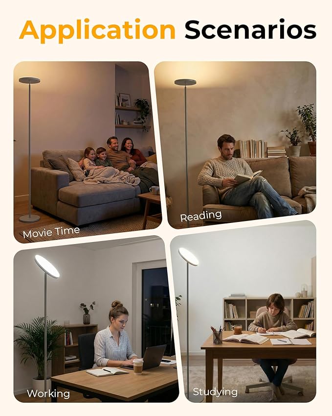 Floor Lamp for Bedroom,69" Tall Standing Lamp Remote & Foot Switch with 1H Timer, 2700-6500K Stepless Dimmable Modern Pole Light for Bedroom, Office, Reading, Sliver