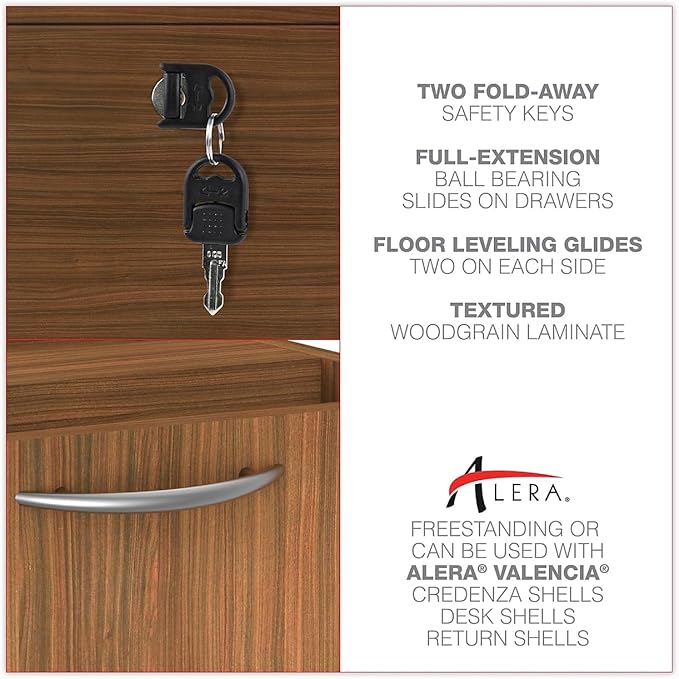 Alera Alera Valencia Series Full Pedestal File, Left/Right, 3-Drawer: Box/Box/File, Legal/Letter, Modern Walnut,15.63 x 20.5 x 28.5