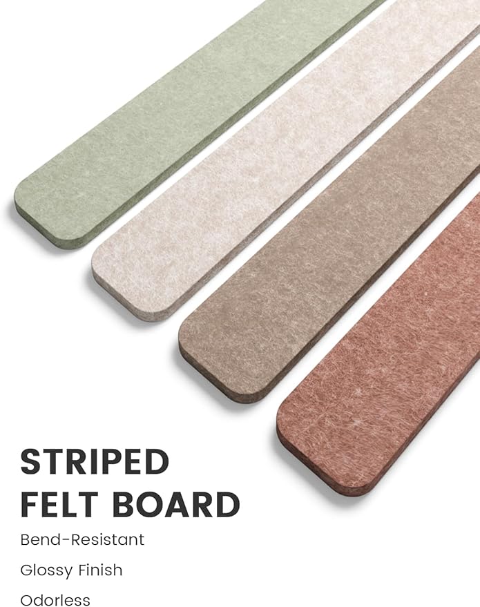 Fluxynara Cork Board Alternative Felt Strip Board 5-Pack 13"x2", Office Pin Board with 35 Push Pins, Adhesive Install for Bedroom Door & Home Office(Boho)