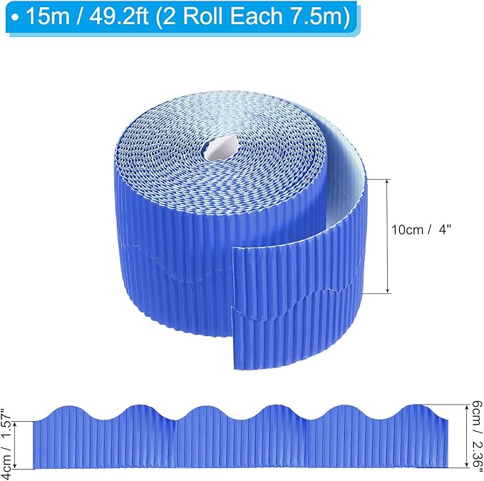 PATIKIL 3.9inch x 49.2ft Bulletin Board Border, Scalloped Trim Paper Corrugated Paper for Locker Classroom Decor Black White Cork Poster Boards, Sapphire Blue