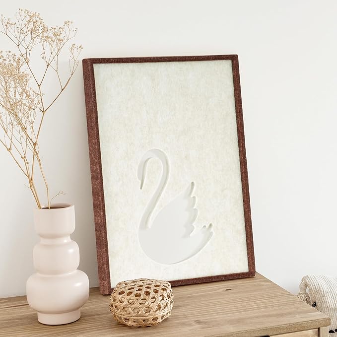 DOLLAR BOSS Felt Framed Cork Board 14.5'' x11.8'' Bulletin Boards for Walls, Decorative Pin Board for Office Home Decor for Kids Hallway Bedroom Dining Living Room, Swan
