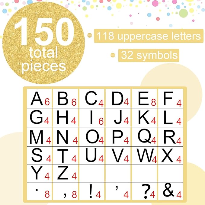 150 PCS Large 7" Font Letters and Punctuation Set, Gold Classroom Alphabet Cutout for Bulletin Board Display Home School, A Great Helper to Inspire Students' Learning Interest