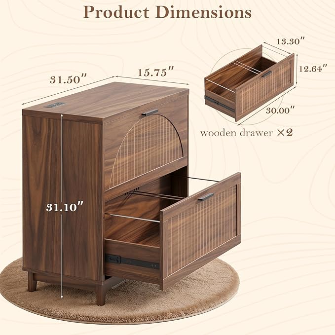 Lateral File Cabinet with 2 Drawers, Farmhouse File Cabinet for Letter/a4/Legal Size Hanging Files, Large Wood File Storage Cabinets Printer Stand for Home Office Cabinets, Walnut
