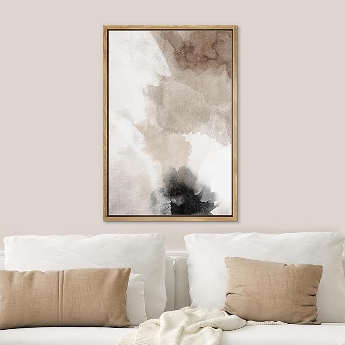 SIGNWIN Framed Canvas Print Wall Art Faded Textured Brown & White Color Blocks Abstract Illustrations Minimalism Contemporary Nordic Decorative for Living Room, Bedroom, Office - 16"x24" Natural
