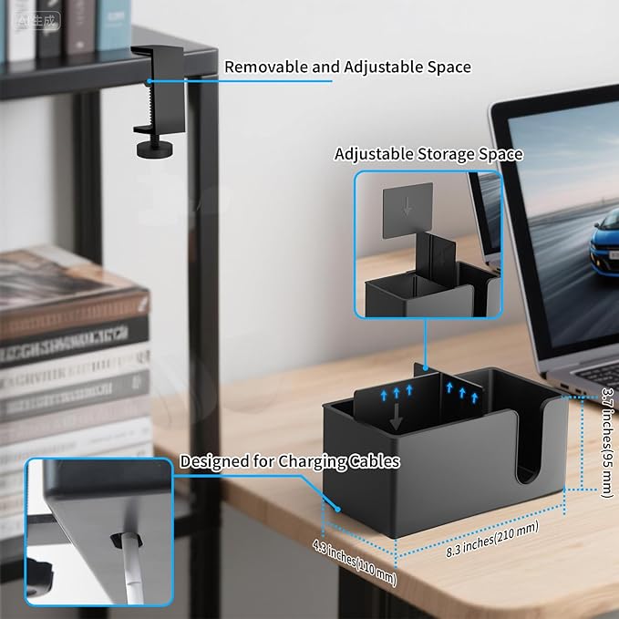 OOKUU 3-in-1 Desk Organizer - Large Desk Cup Holder Clamp, Pencil Holder and Phone Stand - Detachable Anti-Spill Table Cup Holder, Office & PC Gaming Desk Accessories for Cup, Phone and Pen (Black)